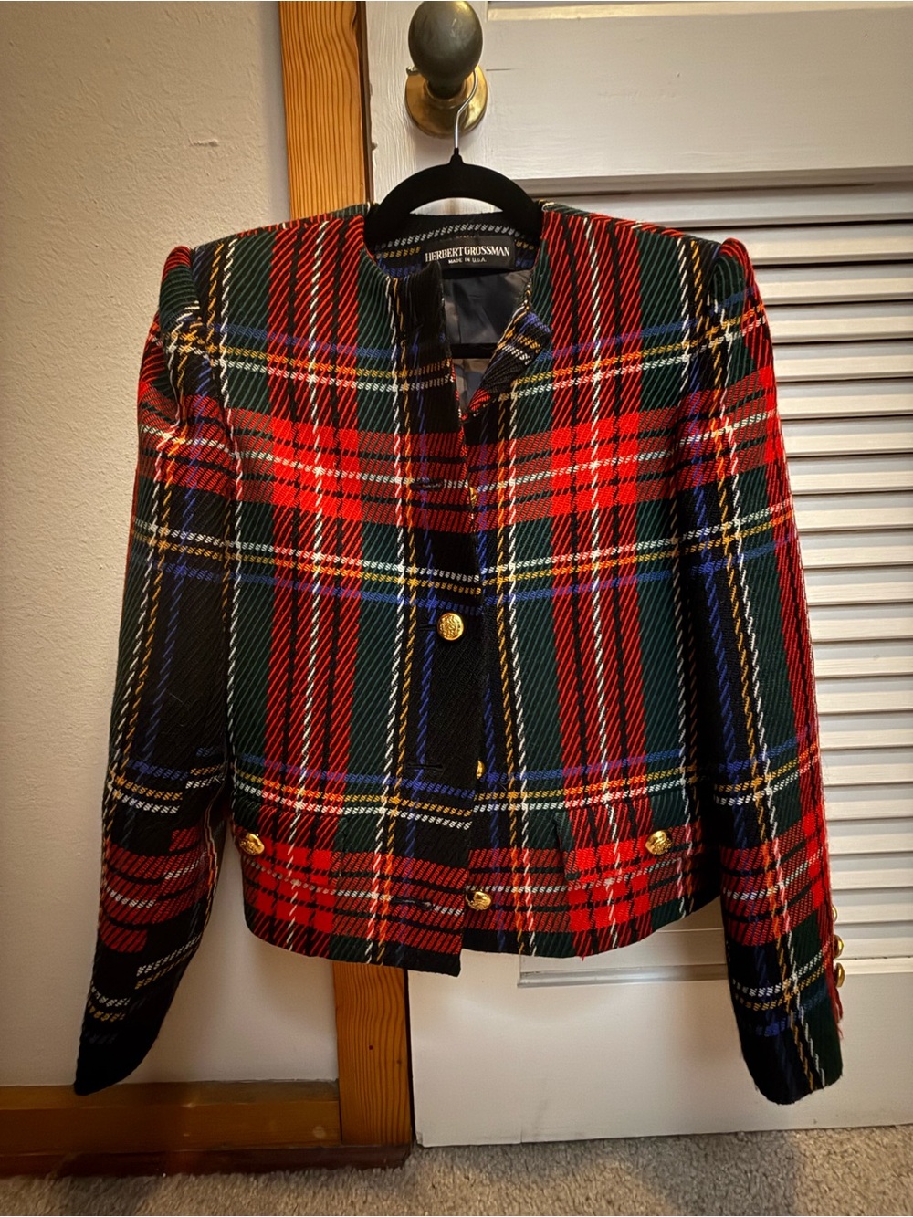 Herbert Grossman Plaid Blazer with Gold Buttons